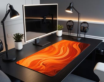 Orange Waves Desk Mat: XL Mousepad, Trendy Desk Decor
