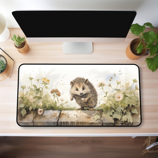 Cottagecore Hedgehog Desk Mat, Extra Large Mouse Pad Desk Protector, Colorful Home Office Decor, Unique Gift For Her, Workspace Accessory