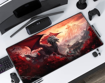 Red Dragon Desk Mat, Extra Large Mouse Pad, Desk Protector, Colourful Gaming Decor, Gamers Gift, Desk Accessories, Art for Workspace.