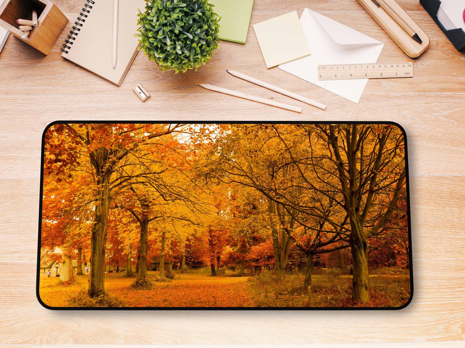 Fall Trees Desk Mat, Aesthetic Desk Decor, Trendy Workspace Essential ...