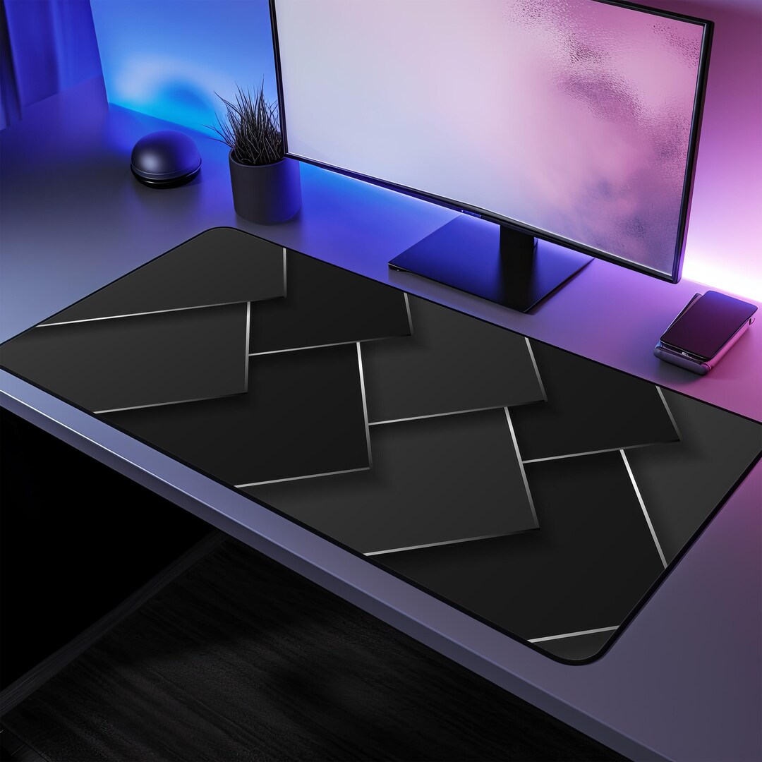 Black & Silver Desk Mat: XL Gaming Computer Pad, Non-slip - Etsy