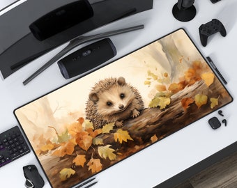 Hedgehog Desk Mat: Extra Large Mouse Pad, Colorful Nature Decor
