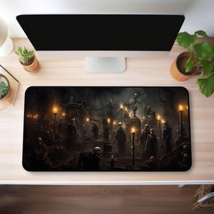 Skeleton Dance Desk Mat: Goth Dark Academia Workspace Decor
