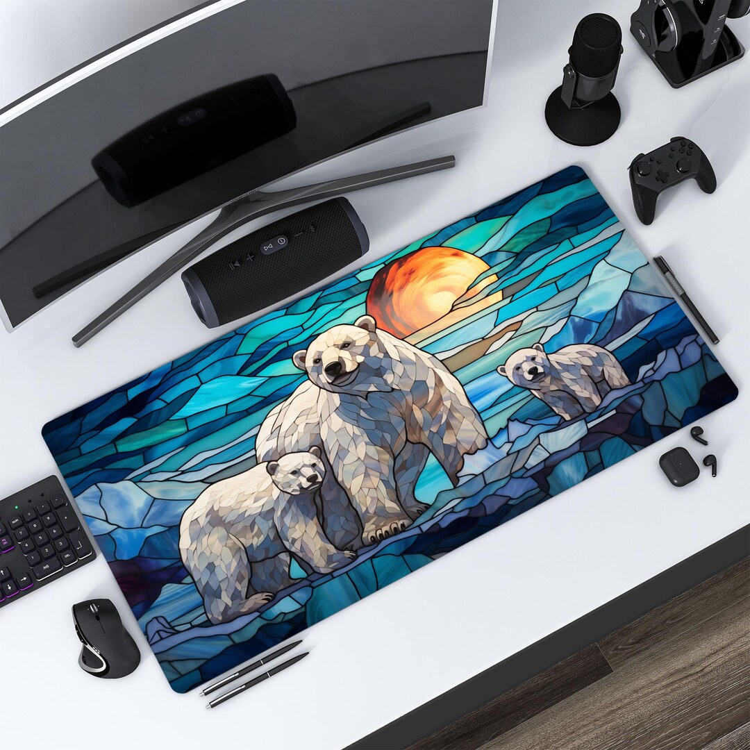 Polar Bear & Cubs Desk Mat: Stained Glass Effect XL Mouse Pad - Etsy