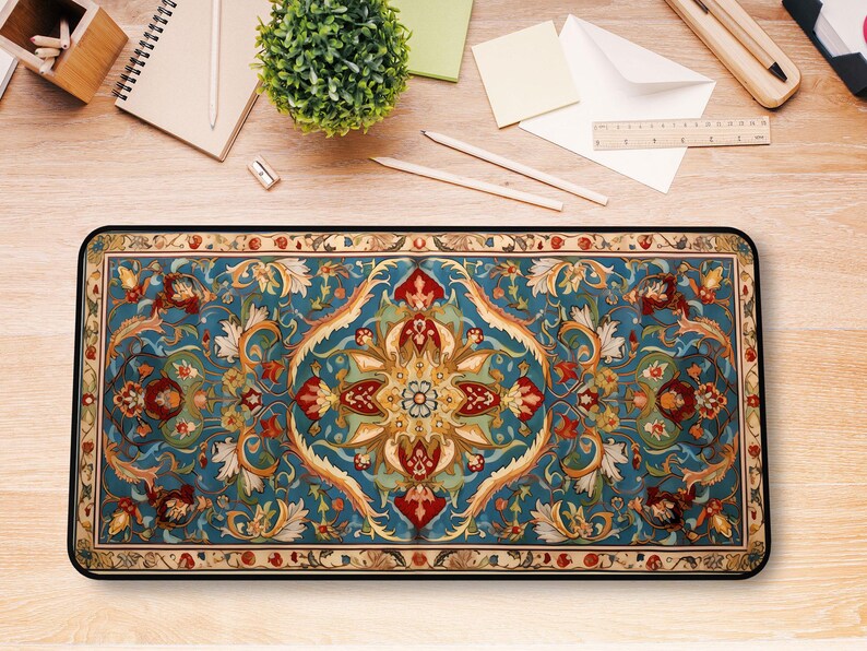 Vintage Persian Rug Desk Mat: Blue Cream XL Mousepad - Etsy
