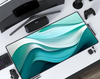 Teal Wave Desk Mat: Non-Slip Neoprene Mousepad - XL Gaming Accessory