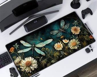 Dragonflies Desk Mat: Cottagecore Tropical Mousepad