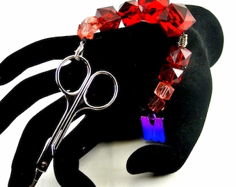 on sale Red and Pink Square Vintage Bead Scissor Fob Purse Fob Zipper Pull Nail Clipper Fob