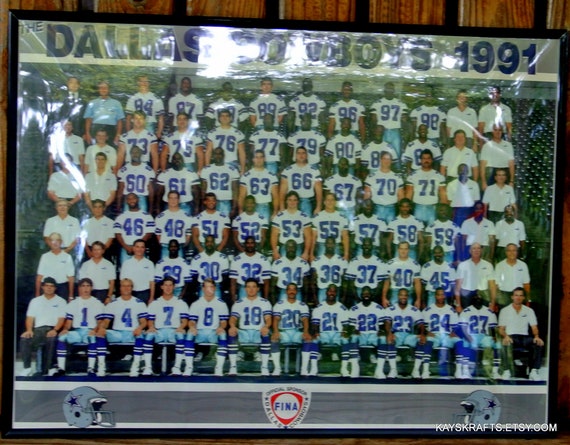 1991 Dallas Cowboys Roster Picture With Quarterback Troy Aikman Coach Jimmy Johnson 18 X 24 Framed Poster 1991 Cowboy Football Players