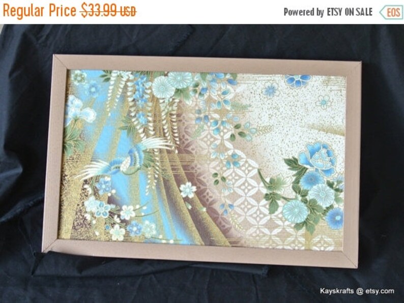 Asian Beige and Blue Framed Corkboard Asian Fabric Cork Pin Etsy