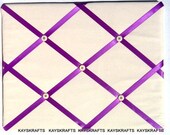 Ivory and Purple Memory Board French Memo Board, Fabric Photo Board, Ribbon Pin Board, Bedroom Decor