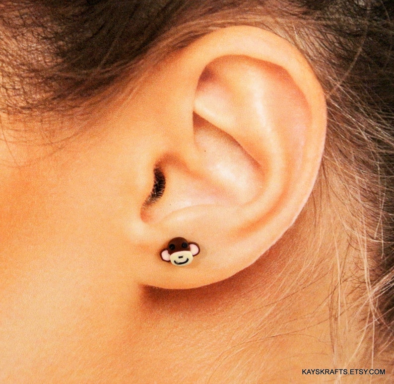 Monkey Stud Earrings Small Brown Monkey Earrings Vintage Earrings Novelty Earrings