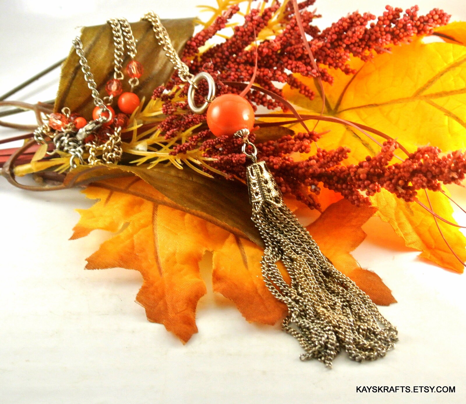 Gold Ton Orange und Licht Orange Perle Quaste Halskette 70 | Etsy