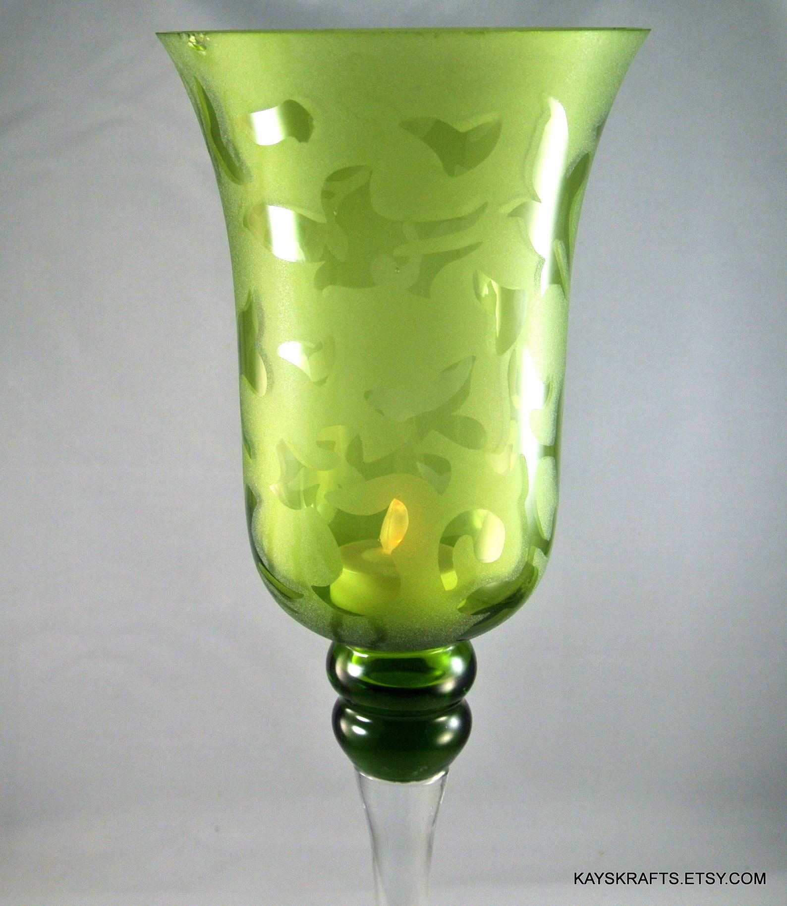 Vintage Green Glass Chalice Frosted Glass Chalice 12 Inch Tall Etsy