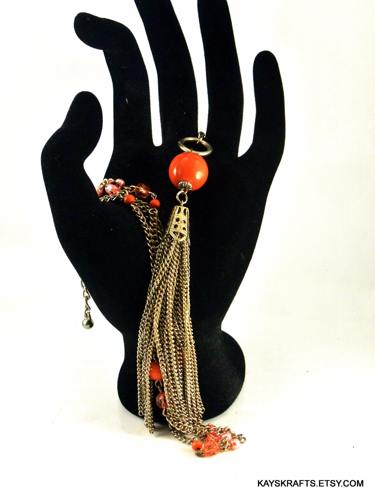 Gold Ton Orange und Licht Orange Perle Quaste Halskette 70 | Etsy