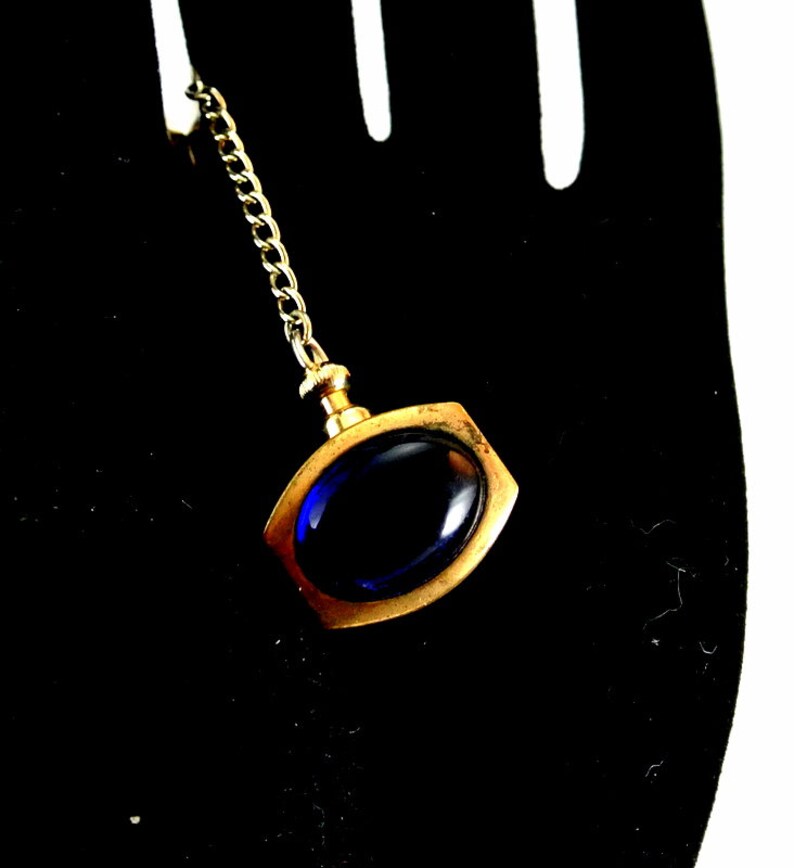 Hickok Blue Glass Cabachon Tie Tack Tie Bar Gold Tone Tie Bar Vintage Tie Tack Blue Glass Gold Tone Tie Bar