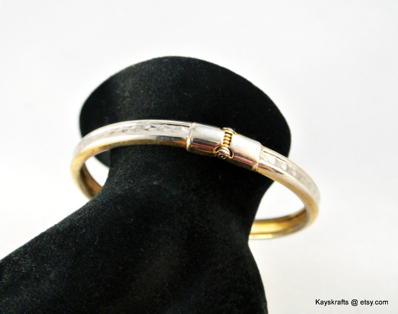 on sale Gold Tone with Silver Insert Clamper Bracelet 8 Inch Bracelet Vintage Bracelet