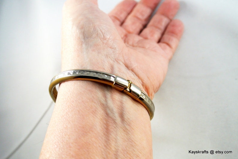 on sale Gold Tone with Silver Insert Clamper Bracelet 8 Inch Bracelet Vintage Bracelet