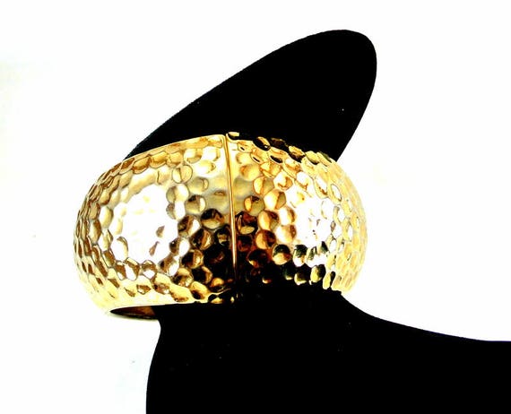 Hammered Gold Tone Clapper Cuff Bracelet Large Cuf