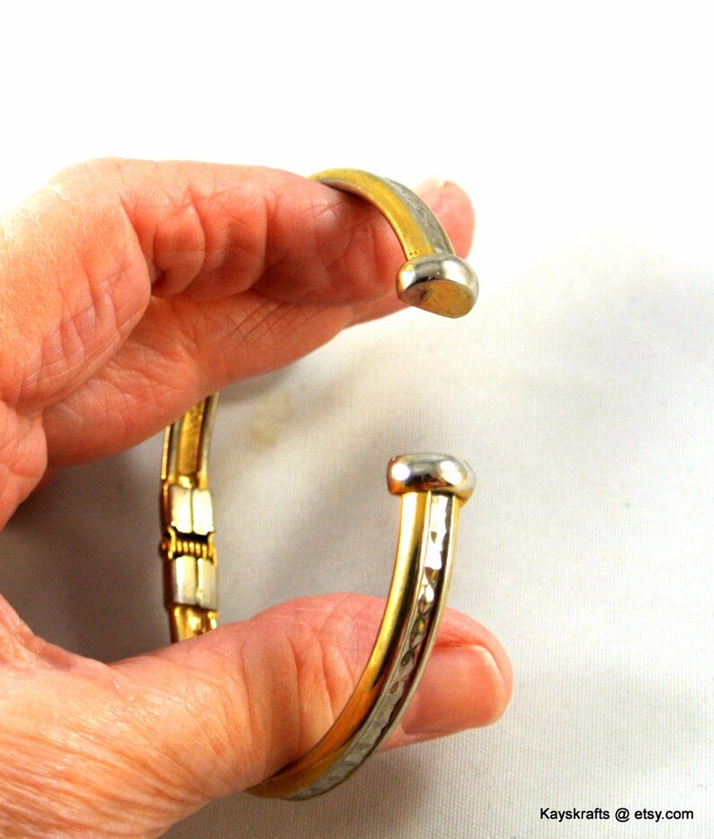 on sale Gold Tone with Silver Insert Clamper Bracelet 8 Inch Bracelet Vintage Bracelet