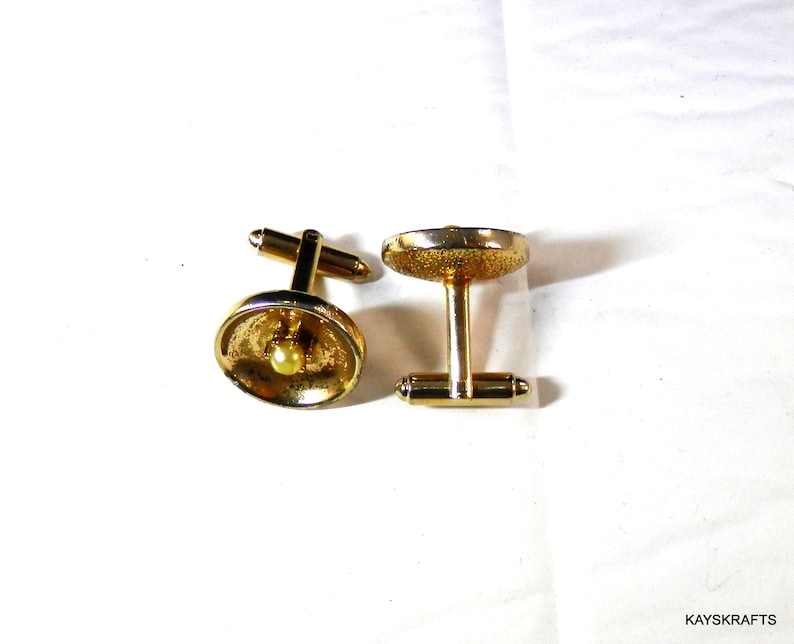 on sale Vintage Light Gold Tone Round Cuff Links With Faux Pearl Tuxedo Accessory Gift For Him