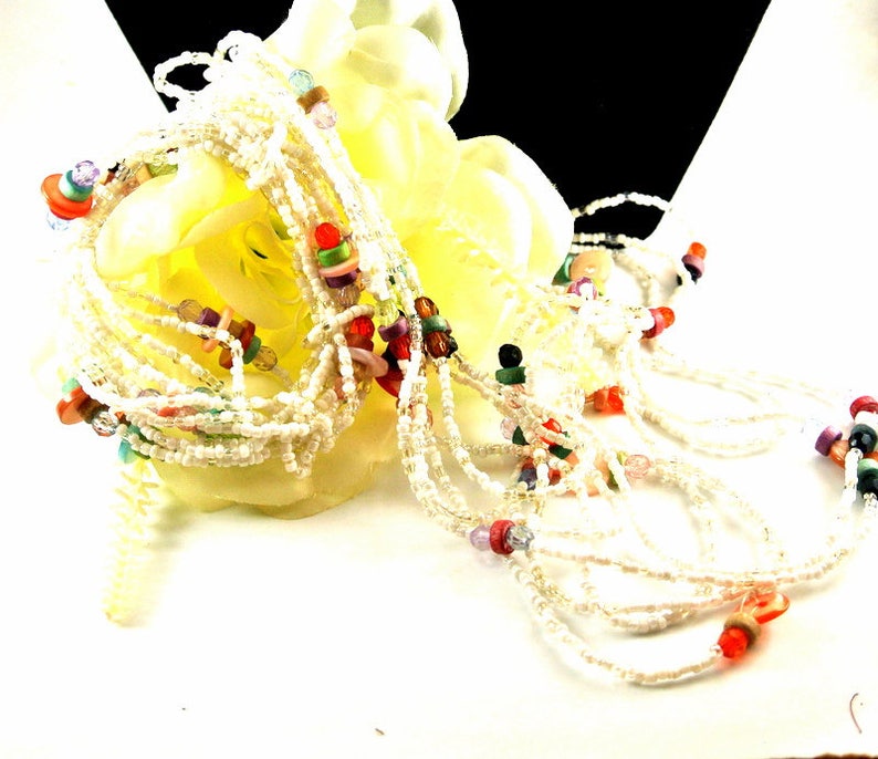 Seed Bead Necklace and Bracelet Set Vintage Jewelry Set White Seed Bead Multi Strand Necklace and Bracelet Jewelry Set