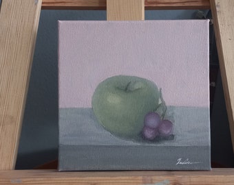 Pomme et raisin huile sur toile