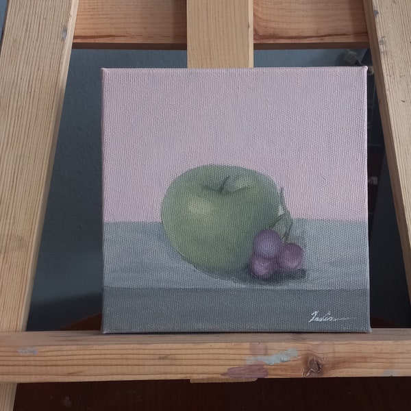 Pomme et raisin huile sur toile