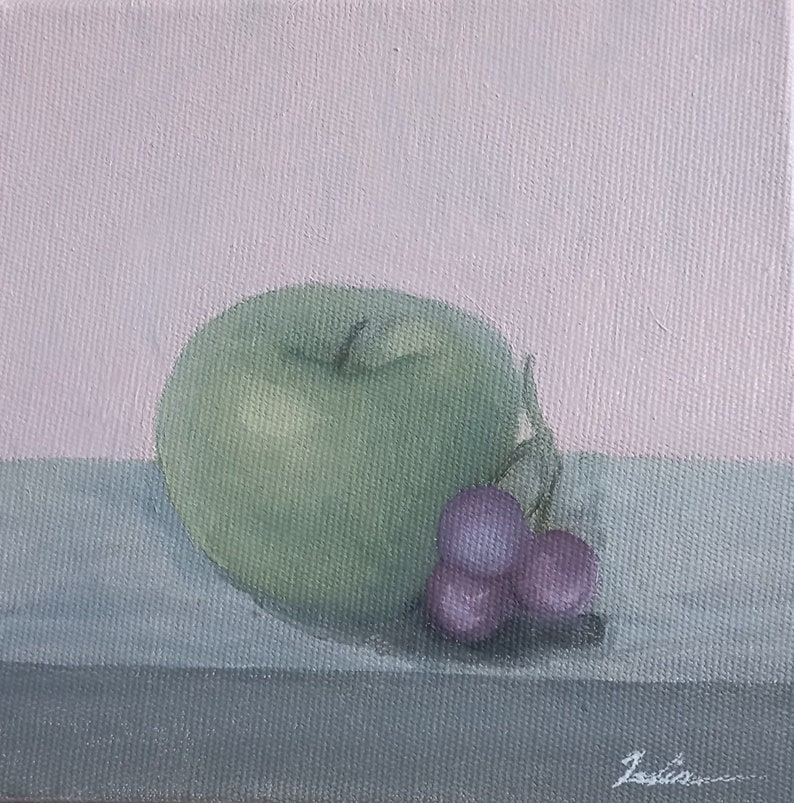 Pomme et raisin huile sur toile image 2