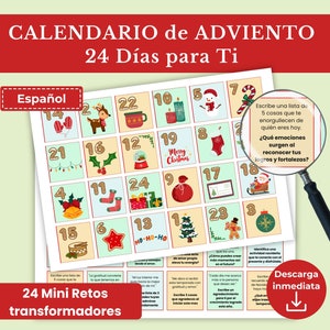 Printable Christmas Advent Calendar | Emotional Wellness Challenge | Printable Advent Calendar | Self-Love | Spanish | PDF