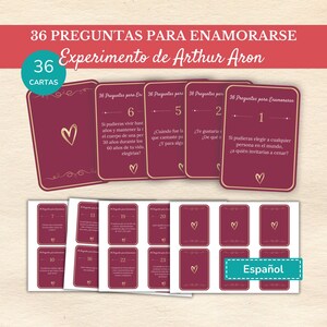 Cartas Español 36 Preguntas para Enamorarse | Juego de Preguntas para Citas | Tarjetas de preguntas parejas español |  Regalo San Valentín