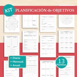 Paquete planificación y seguimiento de objetivos sin fecha español Productividad | Objetivos mensuales | Metas anuales | Tablero de visión