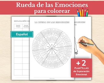 Rueda de Emociones Español para Colorear + Plantillas de Gestión Emocional | Inteligencia Emocional y Salud Mental | Trabajo emocional | PDF