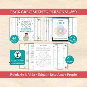 Printable Workbook Pack in Spanish: Self-Love Challenge, Wheel of Life, Ikigai | Printable Spanish Set | Wellness | Mindfulness | Therapy
