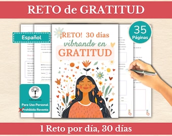 Printable Gratitude Challenge | Gratitude Journal | 30-Day Challenge | Printable Gratitude Notebook | Emotional Well-being | Spanish