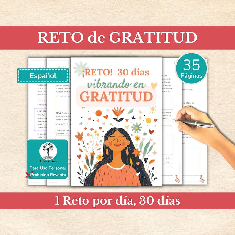 Reto Gratitud imprimible español | Diario de Agradecimientos | Desafío ...