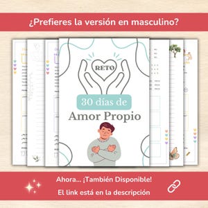 May include: A printable 30-day self-love challenge with the text "RETO 30 d&iacute;as de Amor Propio" in a light blue and grey colour scheme. The image features a heart with the word "RETO" inside, two hands holding the heart, and a cartoon person with their arms crossed.