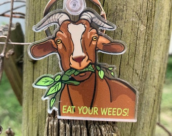 Eat Your Weeds Key Ring Keychain Friendly Reminder from Greens Eating Goat 2 x 2 inch