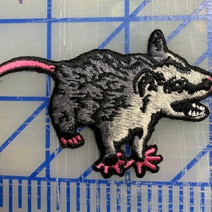 Angry possum opossum sew on embroidered patch contour 3 x 2 inch