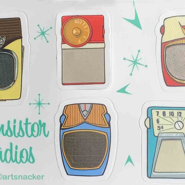 Vintage Transistor Radio Stickersheet 4 x 6
