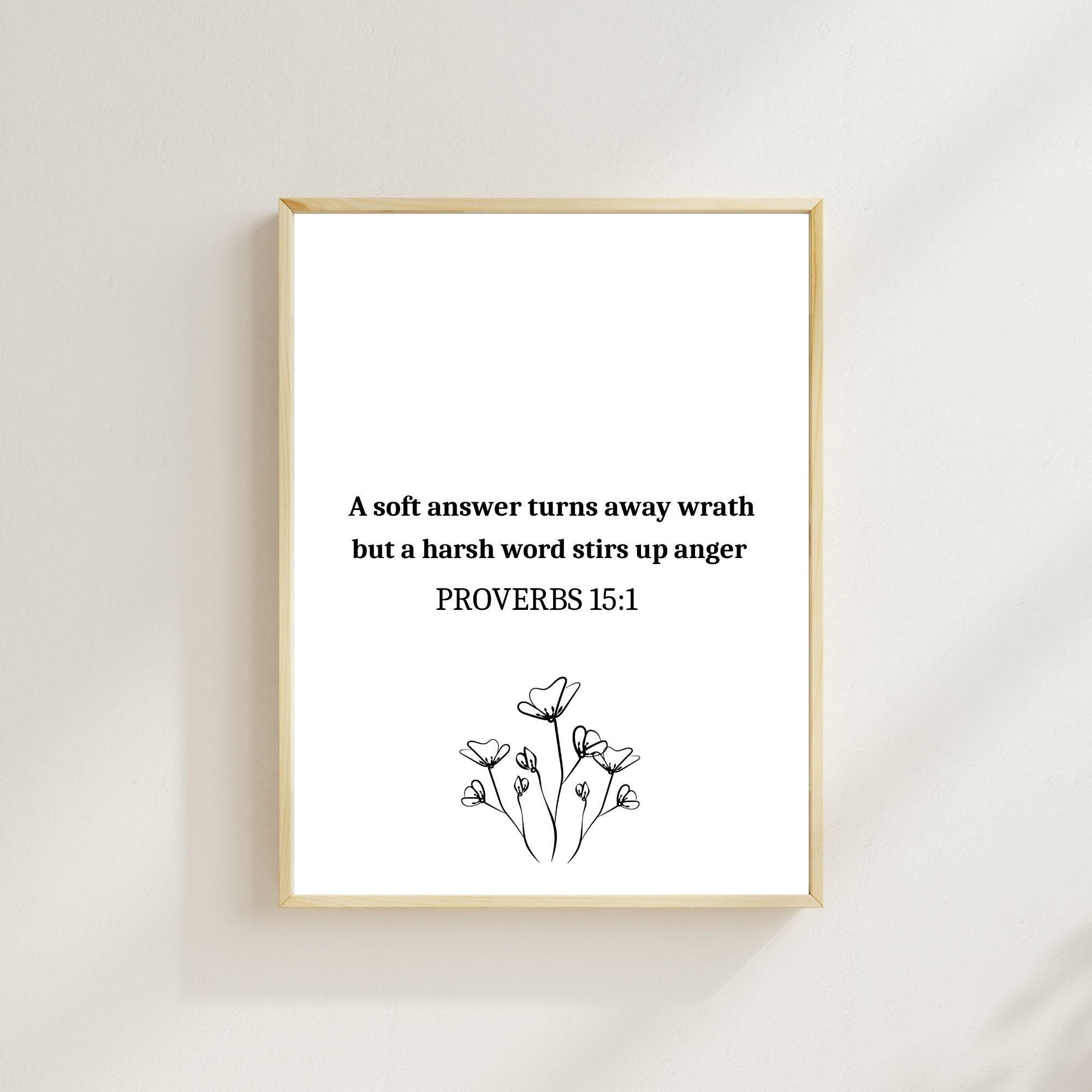 Inspring Proverbs Proverbs 15:1 Minimal Black and White Digital Print,inspiring Floral ...