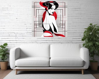 Abstract  wall art-Sensual women-original painting on canvas-made to order-Handpainted red black and white-modern art-Home decor