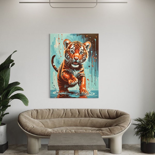 PLAYFUL SPIRIT: Original Abstract Painting of a Baby TIGER- Contemporary art Gift for Wall Decor