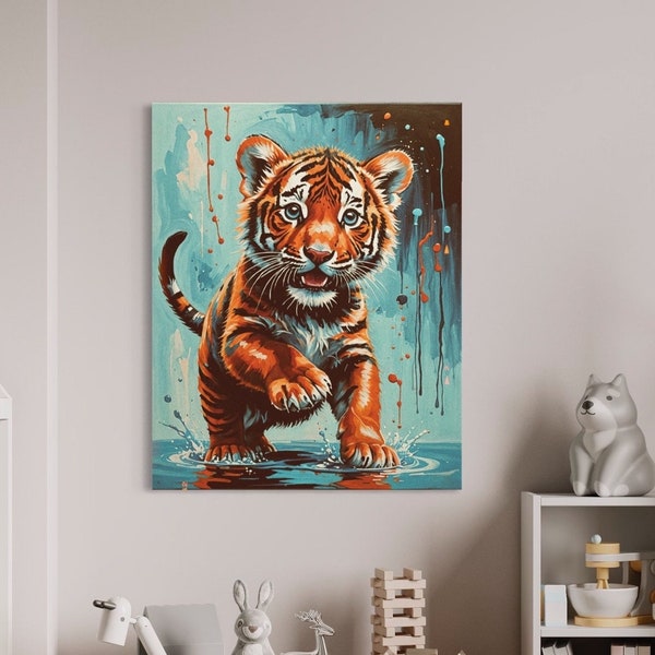 Nursery Decor- Baby tiger Unique Original Painting on Canvas- Wall Decor Gift for Children’s room