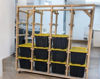 27 Gallon Tote Rack Plans, Garage Storage Rack, Basement Organizer, Box Shleves, Bin Shelf, PDF Download, Woodworking, Mobile Rack on Wheels