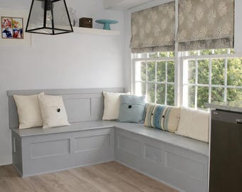 Banc banquette d'angle bricolage avec plan de rangement rabattable, sièges de banquette, banc d'angle, plan de banc d'intérieur, plan de patio, plan de bricolage, téléchargement PDF