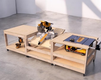Mobile Miter Saw, Router and Table Saw Workbench Plans,  DIY Woodworking Build Plans, Workbench Plans, Flip Top Miter Saw Cart, PDF Download