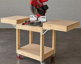 Carro para sierra ingletadora, estación para sierra ingletadora, soporte para sierra ingletadora, mesa para sierra ingletadora, planos de carpintería, banco de trabajo, descarga de PDF