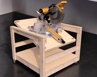 Plano de banco de trabajo con sierra ingletadora, mesa de sierra ingletadora para garaje móvil, estación de herramientas modular, plano de mesa de carpintería, banco de trabajo con sierra ingletadora con tapa abatible, plano de construcción