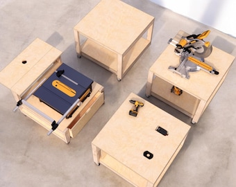 Planos de banco de trabajo con sierra de mesa (PDF): Estación de sierra ingletadora y banco de trabajo móvil (DIY) - Planos para construir un banco de taller de carpintería